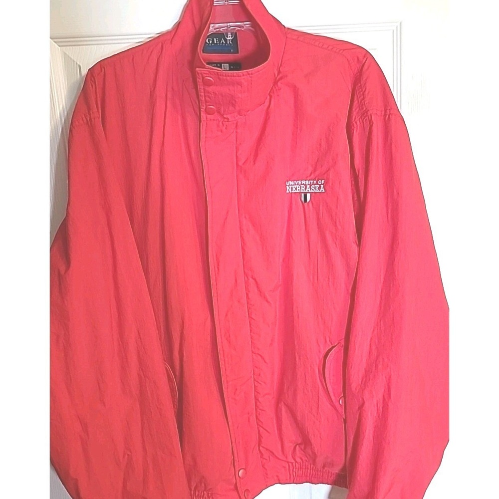 Univ Of Nebraska Jacket Mens Large Heavy Windbreaker Waterproof Nylon Pullover